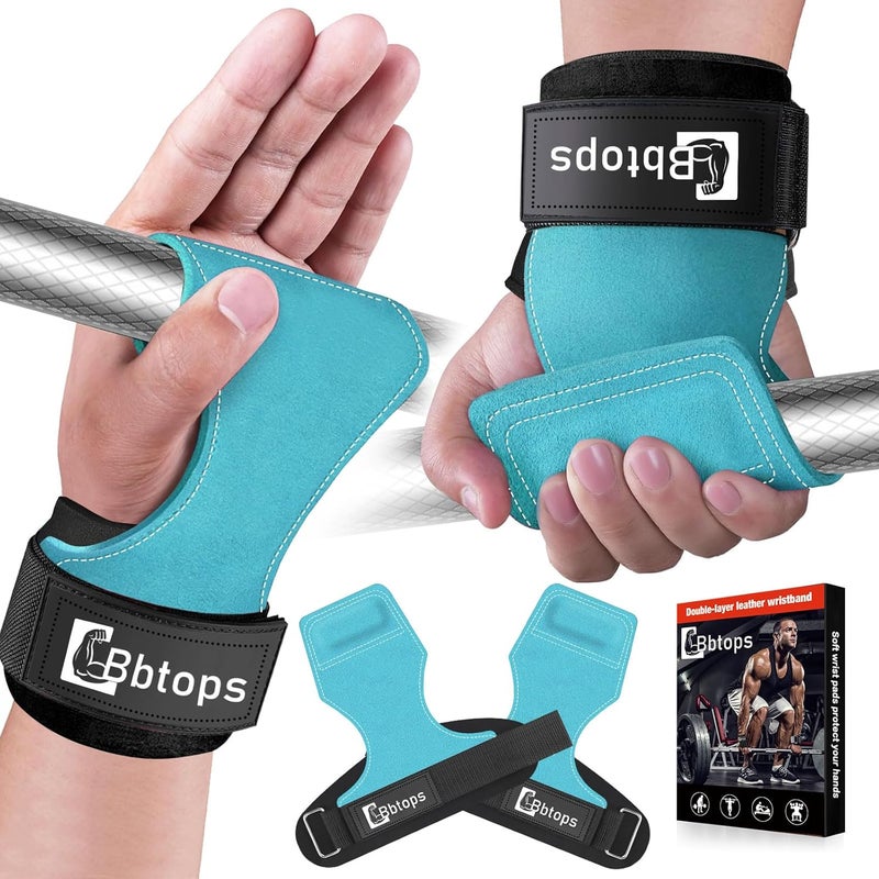 Bbtops Weight Lifting Wrist Strap, Double-Layer Leather Wrist Straps for Gym Strength Training Weightlifting,Deadlift and Powerlifting, Enhance Grip Strength Neoprene Padding Gym Workout Lifting Straps for Men & Women (Pair) - Image 1
